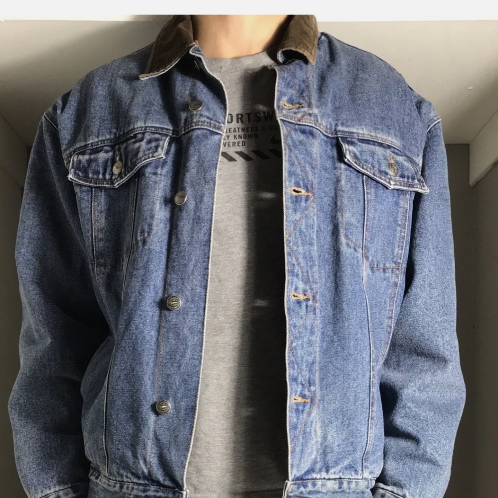 Cold Storage Mens Denim Blue Jean Lined Trucker Work Jacket Corduroy Size Large